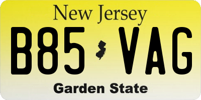 NJ license plate B85VAG