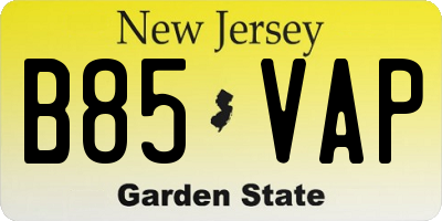 NJ license plate B85VAP