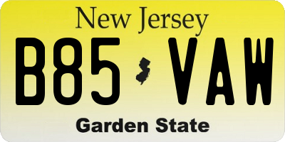 NJ license plate B85VAW
