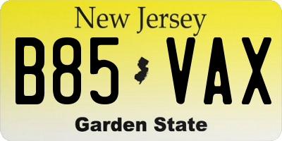 NJ license plate B85VAX