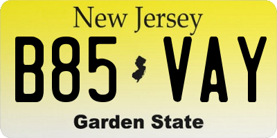 NJ license plate B85VAY
