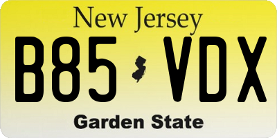 NJ license plate B85VDX