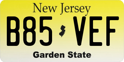 NJ license plate B85VEF