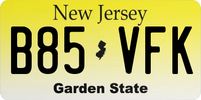 NJ license plate B85VFK