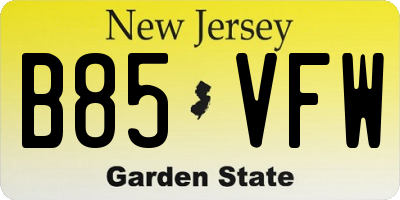 NJ license plate B85VFW