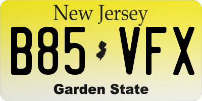 NJ license plate B85VFX