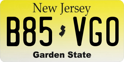 NJ license plate B85VGO
