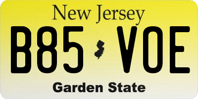 NJ license plate B85VOE