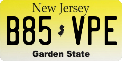 NJ license plate B85VPE