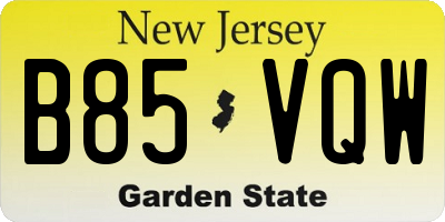NJ license plate B85VQW