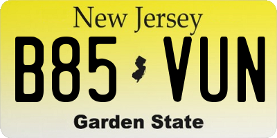 NJ license plate B85VUN