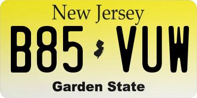 NJ license plate B85VUW
