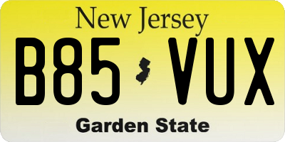 NJ license plate B85VUX