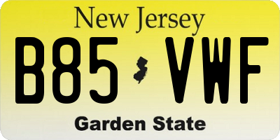 NJ license plate B85VWF