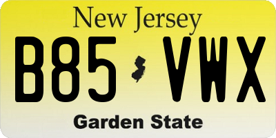 NJ license plate B85VWX