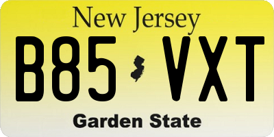NJ license plate B85VXT
