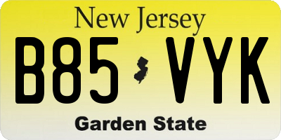 NJ license plate B85VYK