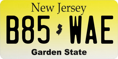 NJ license plate B85WAE