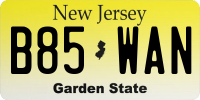 NJ license plate B85WAN