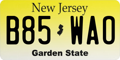 NJ license plate B85WAO