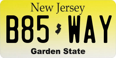 NJ license plate B85WAY