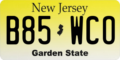 NJ license plate B85WCO