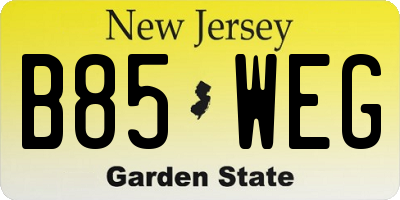 NJ license plate B85WEG