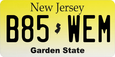 NJ license plate B85WEM