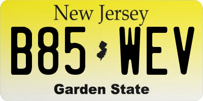 NJ license plate B85WEV