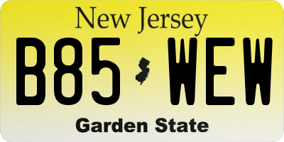 NJ license plate B85WEW