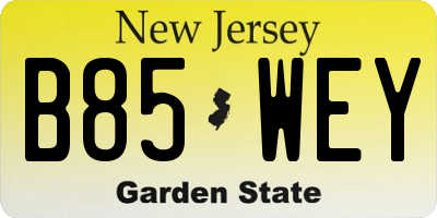 NJ license plate B85WEY