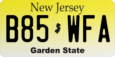 NJ license plate B85WFA