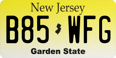 NJ license plate B85WFG