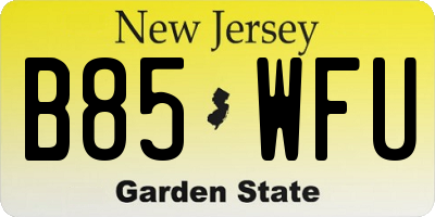 NJ license plate B85WFU