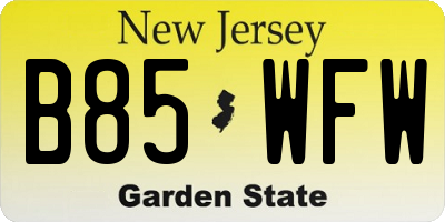 NJ license plate B85WFW