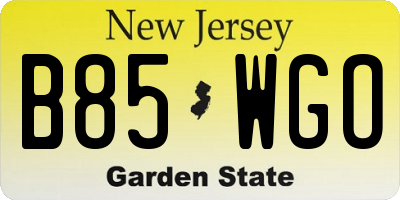 NJ license plate B85WGO