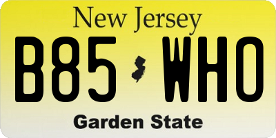 NJ license plate B85WHO