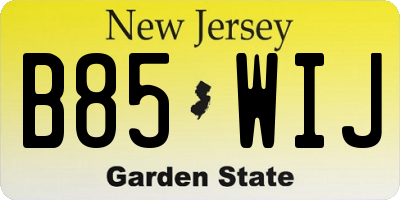 NJ license plate B85WIJ