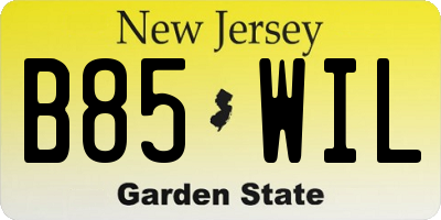 NJ license plate B85WIL