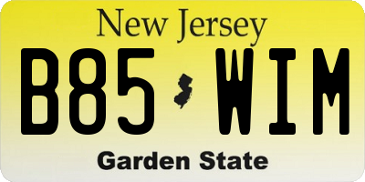 NJ license plate B85WIM
