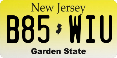 NJ license plate B85WIU