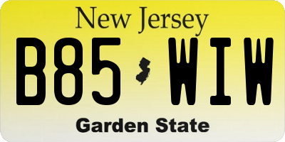 NJ license plate B85WIW