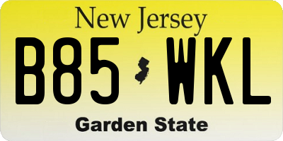 NJ license plate B85WKL