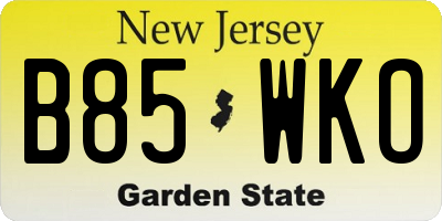 NJ license plate B85WKO