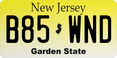 NJ license plate B85WND