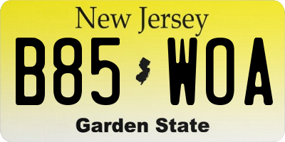 NJ license plate B85WOA