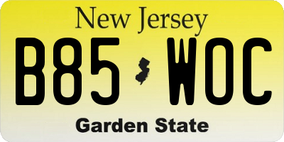 NJ license plate B85WOC
