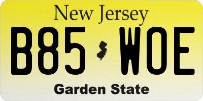 NJ license plate B85WOE