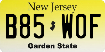 NJ license plate B85WOF