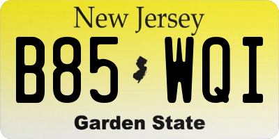 NJ license plate B85WQI